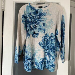 Talbots Audrey Pretty Peonies Floral  3/4 Sleeve 100% Cashmere Sweater Sz XL